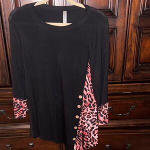 Emerald Black Top with Pink Leopard Accents
